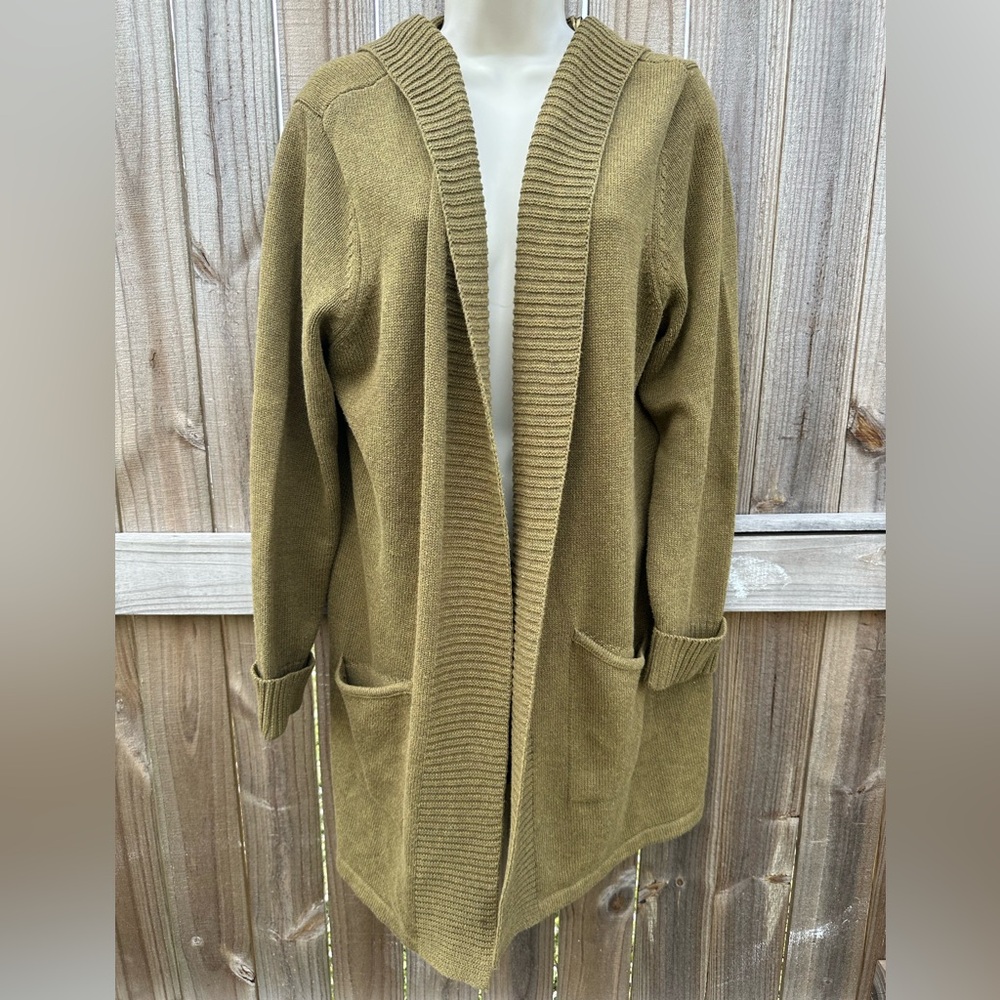Tahari Olive Green Hooded Duster Cardigan Sweater - 1X